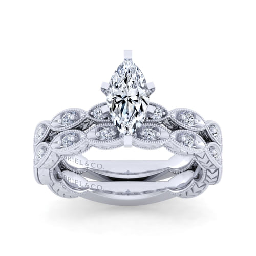 14K White Gold Marquise Shape Diamond Engagement Ring