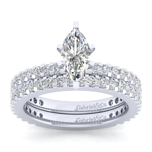 14K White Gold Marquise Shape Diamond Engagement Ring