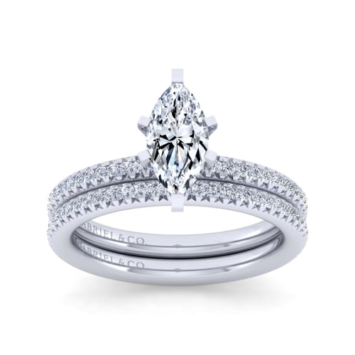 14K White Gold Marquise Shape Diamond Engagement Ring