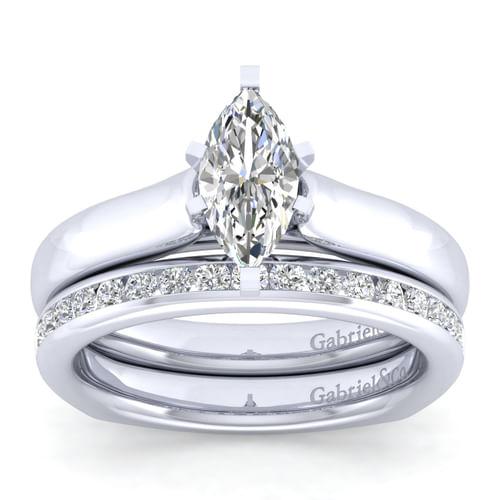 14K White Gold Marquise Shape Diamond Engagement Ring