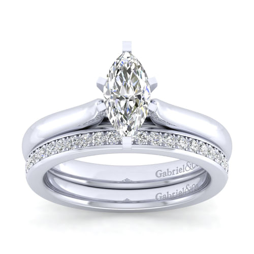 14K White Gold Marquise Shape Diamond Engagement Ring