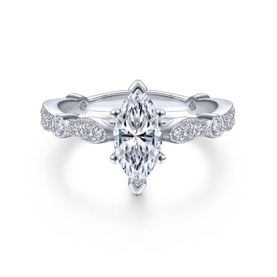 Gabriel - 14K White Gold Marquise Shape Diamond Engagement Ring
