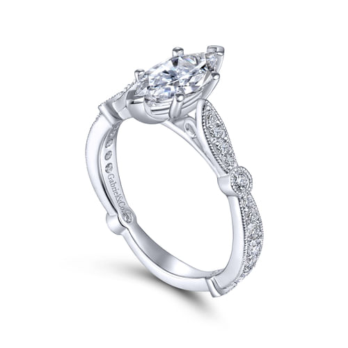 14K White Gold Marquise Shape Diamond Engagement Ring
