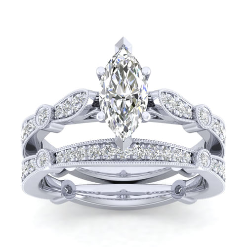 14K White Gold Marquise Shape Diamond Engagement Ring