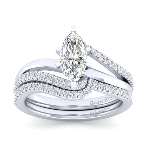 14K White Gold Marquise Shape Diamond Engagement Ring