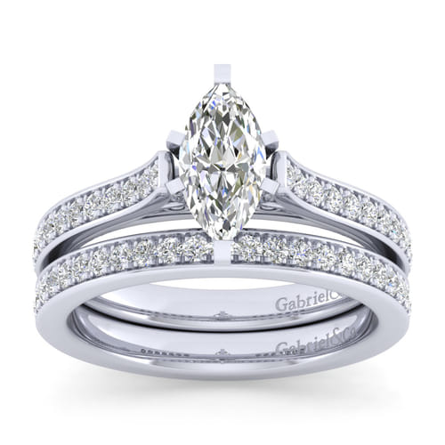 14K White Gold Marquise Shape Diamond Engagement Ring
