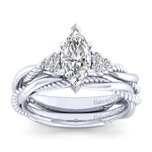 14K White Gold Marquise Shape Diamond Engagement Ring