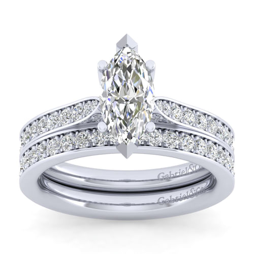 14K White Gold Marquise Shape Diamond Engagement Ring