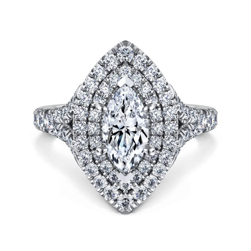 14K White Gold Marquise Shape Double Halo Diamond Engagement Ring