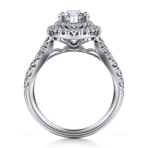 14K White Gold Marquise Shape Double Halo Diamond Engagement Ring
