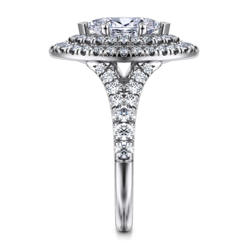 14K White Gold Marquise Shape Double Halo Diamond Engagement Ring