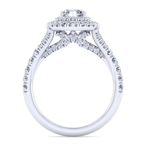 14K White Gold Marquise Shape Double Halo Diamond Engagement Ring