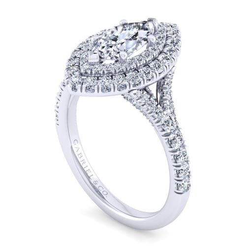14K White Gold Marquise Shape Double Halo Diamond Engagement Ring
