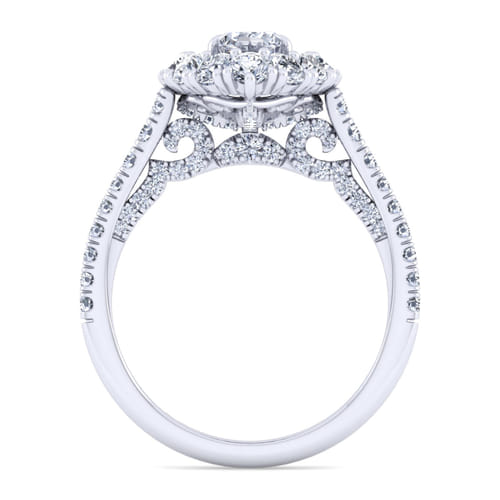 14K White Gold Marquise Shape Double Halo Diamond Engagement Ring