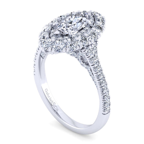 14K White Gold Marquise Shape Double Halo Diamond Engagement Ring