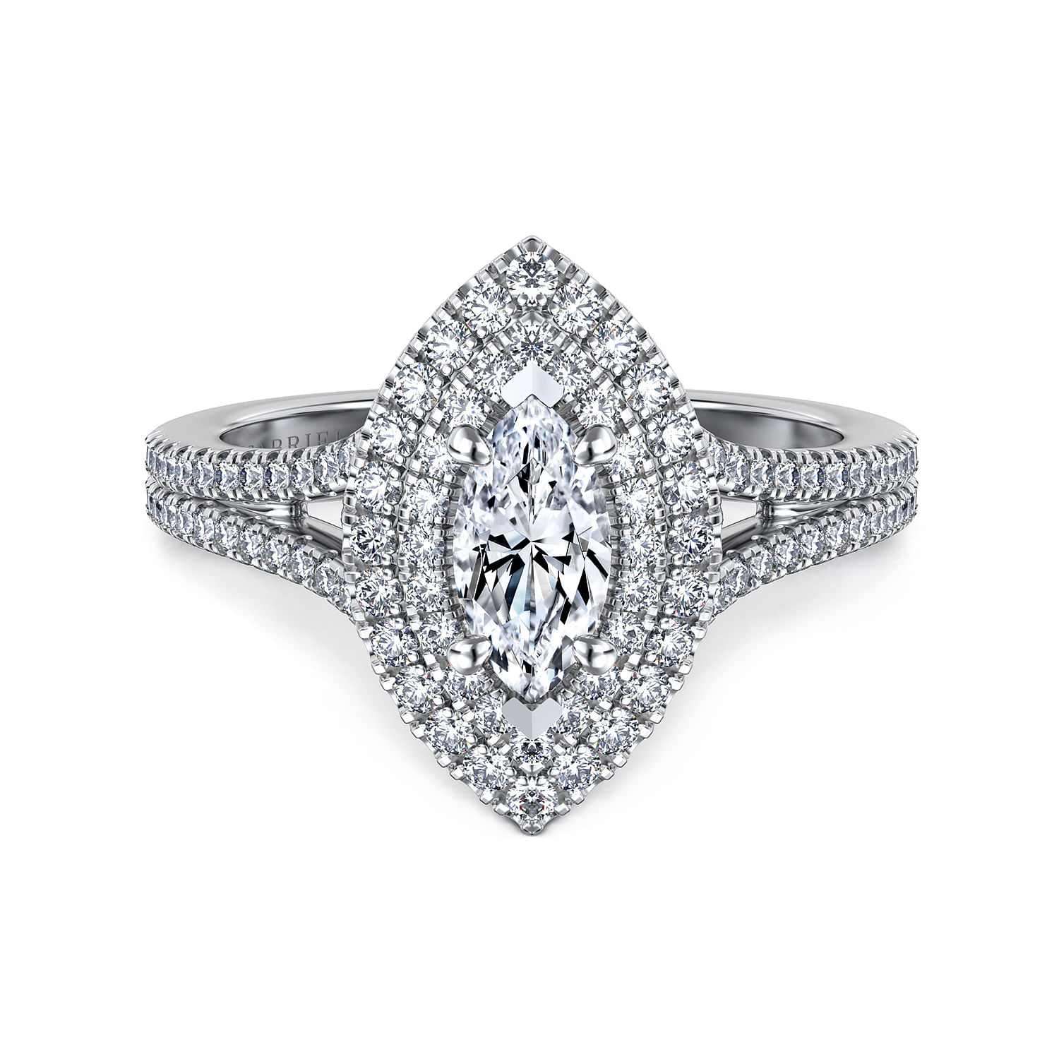 Gabriel - 14K White Gold Marquise Shape Double Halo Diamond Engagement Ring