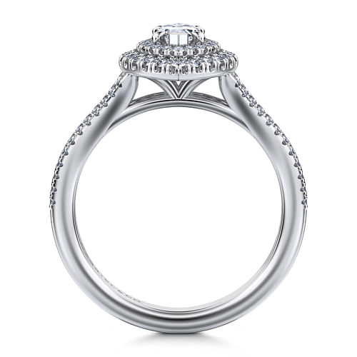 14K White Gold Marquise Shape Double Halo Diamond Engagement Ring