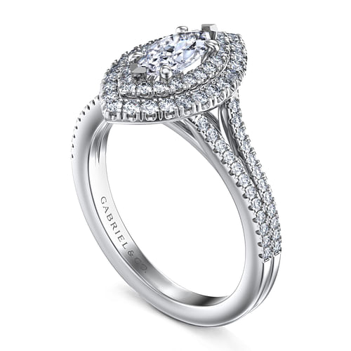 14K White Gold Marquise Shape Double Halo Diamond Engagement Ring