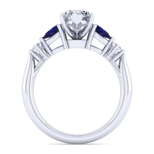 14K White Gold Marquise Shape Five Stone Sapphire and Diamond Engagement Ring