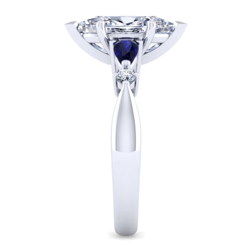 14K White Gold Marquise Shape Five Stone Sapphire and Diamond Engagement Ring