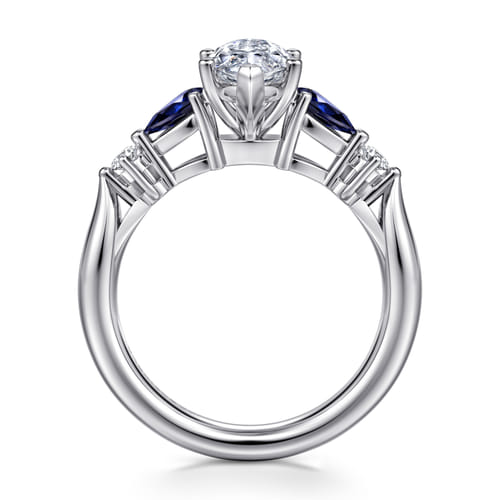 14K White Gold Marquise Shape Five Stone Sapphire and Diamond Engagement Ring