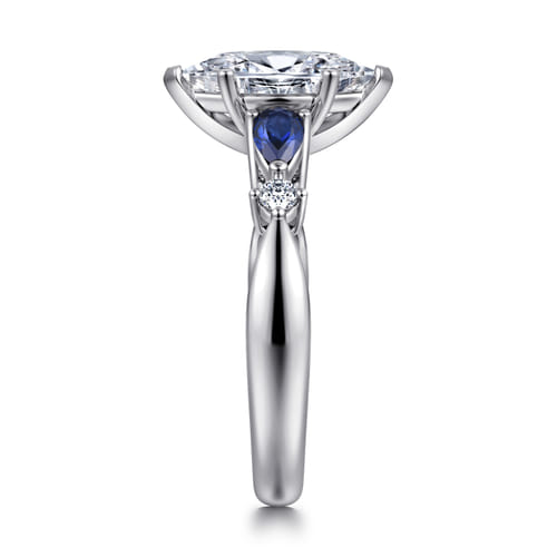 14K White Gold Marquise Shape Five Stone Sapphire and Diamond Engagement Ring