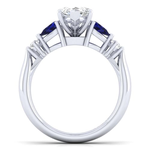 14K White Gold Marquise Shape Five Stone Sapphire and Diamond Engagement Ring
