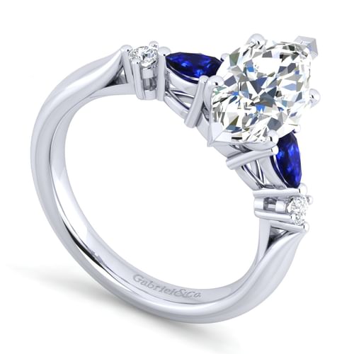 14K White Gold Marquise Shape Five Stone Sapphire and Diamond Engagement Ring