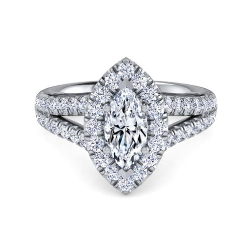 14K White Gold Marquise Shape Halo Diamond Engagement Ring