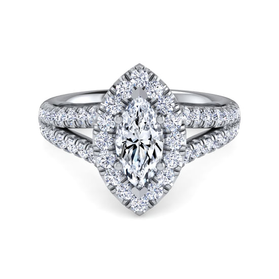 Gabriel - 14K White Gold Marquise Shape Halo Diamond Engagement Ring