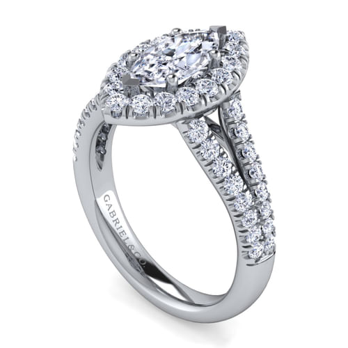 14K White Gold Marquise Shape Halo Diamond Engagement Ring