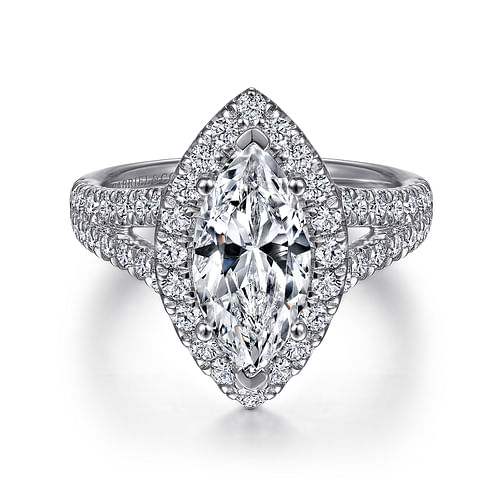 14K White Gold Marquise Shape Halo Diamond Engagement Ring