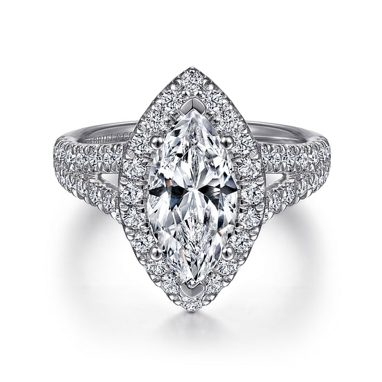 Gabriel - 14K White Gold Marquise Shape Halo Diamond Engagement Ring