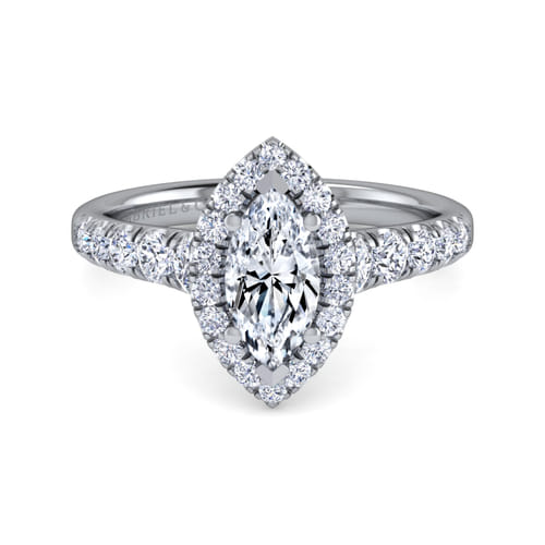 14K White Gold Marquise Shape Halo Diamond Engagement Ring