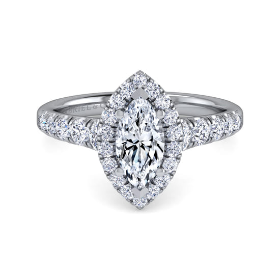 Gabriel - 14K White Gold Marquise Shape Halo Diamond Engagement Ring