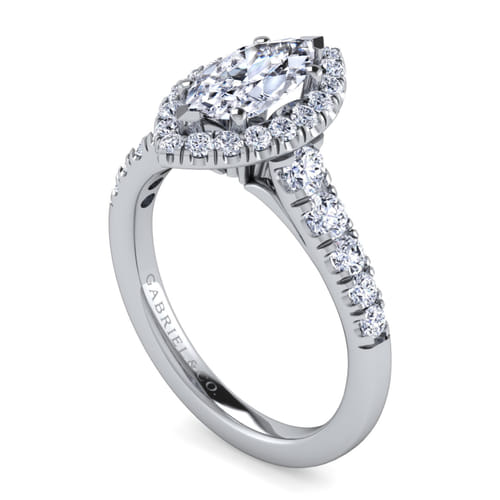 14K White Gold Marquise Shape Halo Diamond Engagement Ring