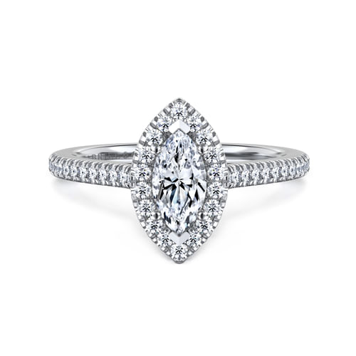 14K White Gold Marquise Shape Halo Diamond Engagement Ring