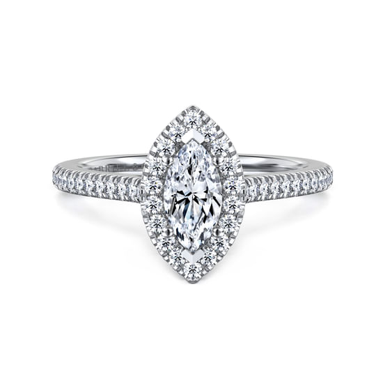 Gabriel - 14K White Gold Marquise Shape Halo Diamond Engagement Ring