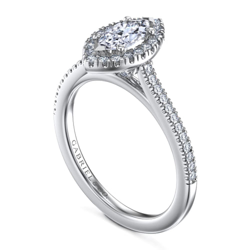 14K White Gold Marquise Shape Halo Diamond Engagement Ring