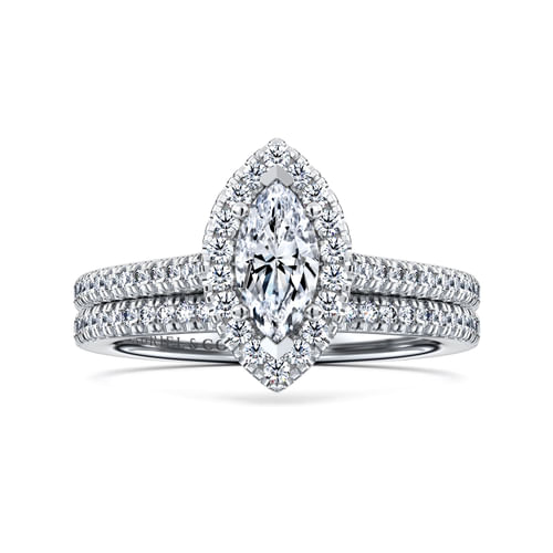 14K White Gold Marquise Shape Halo Diamond Engagement Ring