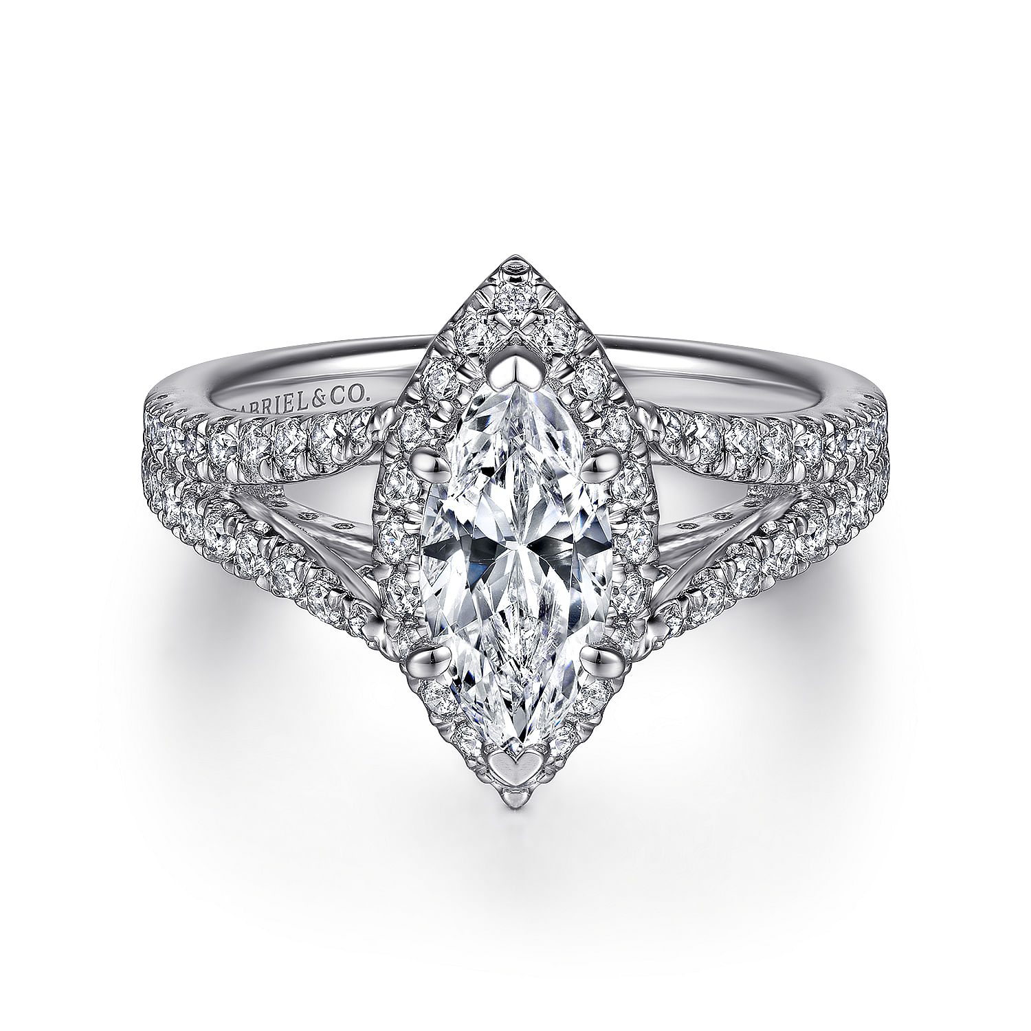 Gabriel - 14K White Gold Marquise Shape Halo Diamond Engagement Ring