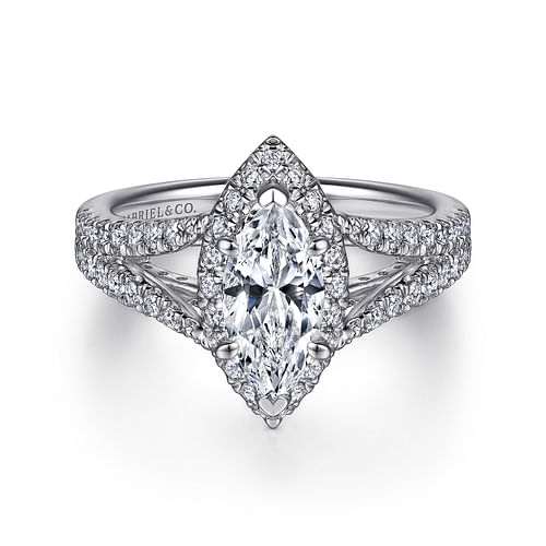 14K White Gold Marquise Shape Halo Diamond Engagement Ring