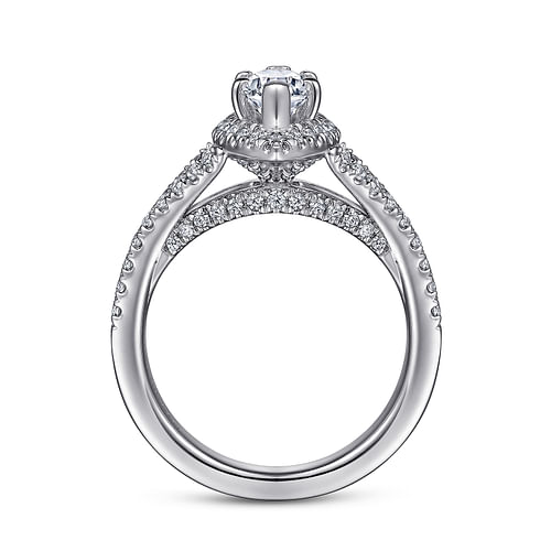 14K White Gold Marquise Shape Halo Diamond Engagement Ring