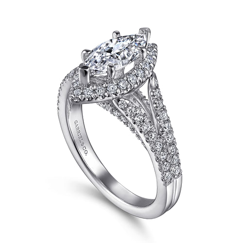 14K White Gold Marquise Shape Halo Diamond Engagement Ring