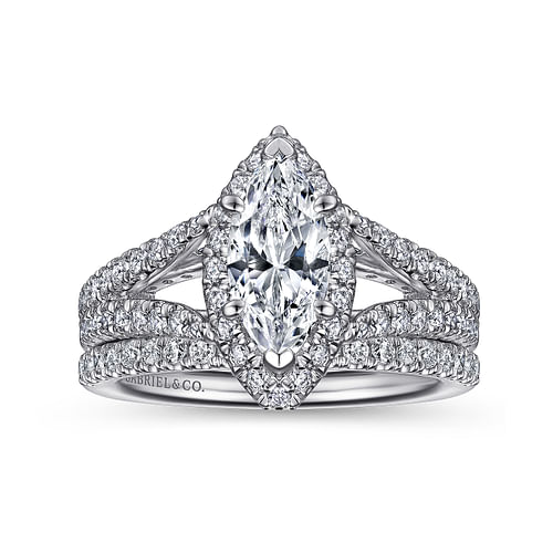 14K White Gold Marquise Shape Halo Diamond Engagement Ring