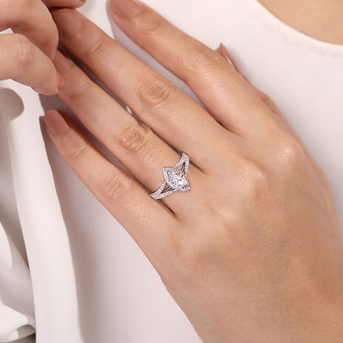 14K White Gold Marquise Shape Halo Diamond Engagement Ring