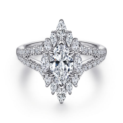 14K White Gold Marquise Shape Halo Diamond Engagement Ring