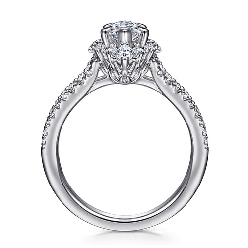 14K White Gold Marquise Shape Halo Diamond Engagement Ring