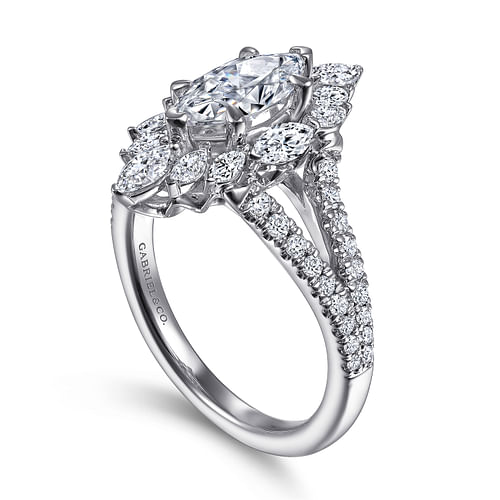 14K White Gold Marquise Shape Halo Diamond Engagement Ring