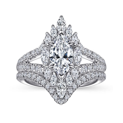 14K White Gold Marquise Shape Halo Diamond Engagement Ring